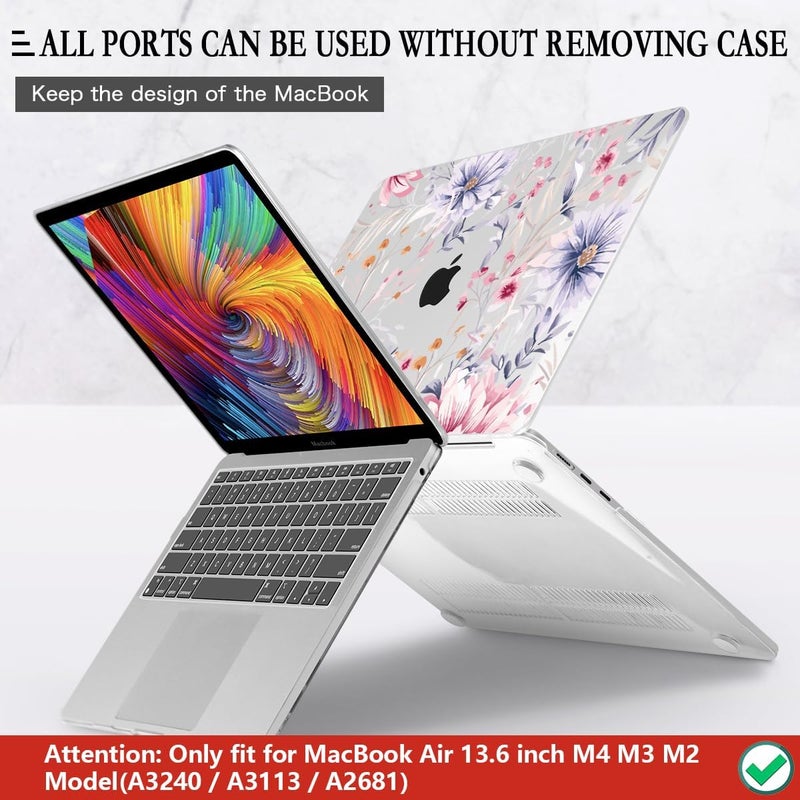 CISSOOK Flower Case for MacBook Air 13.6 Inch M4 M3 M2 Chip Model A3240 A3113 A2681, Plastic Shell Cover with Keyboard Cover Screen Protector for MacBook Air 13 2022-2025, Flowers Watercolor - Image 5